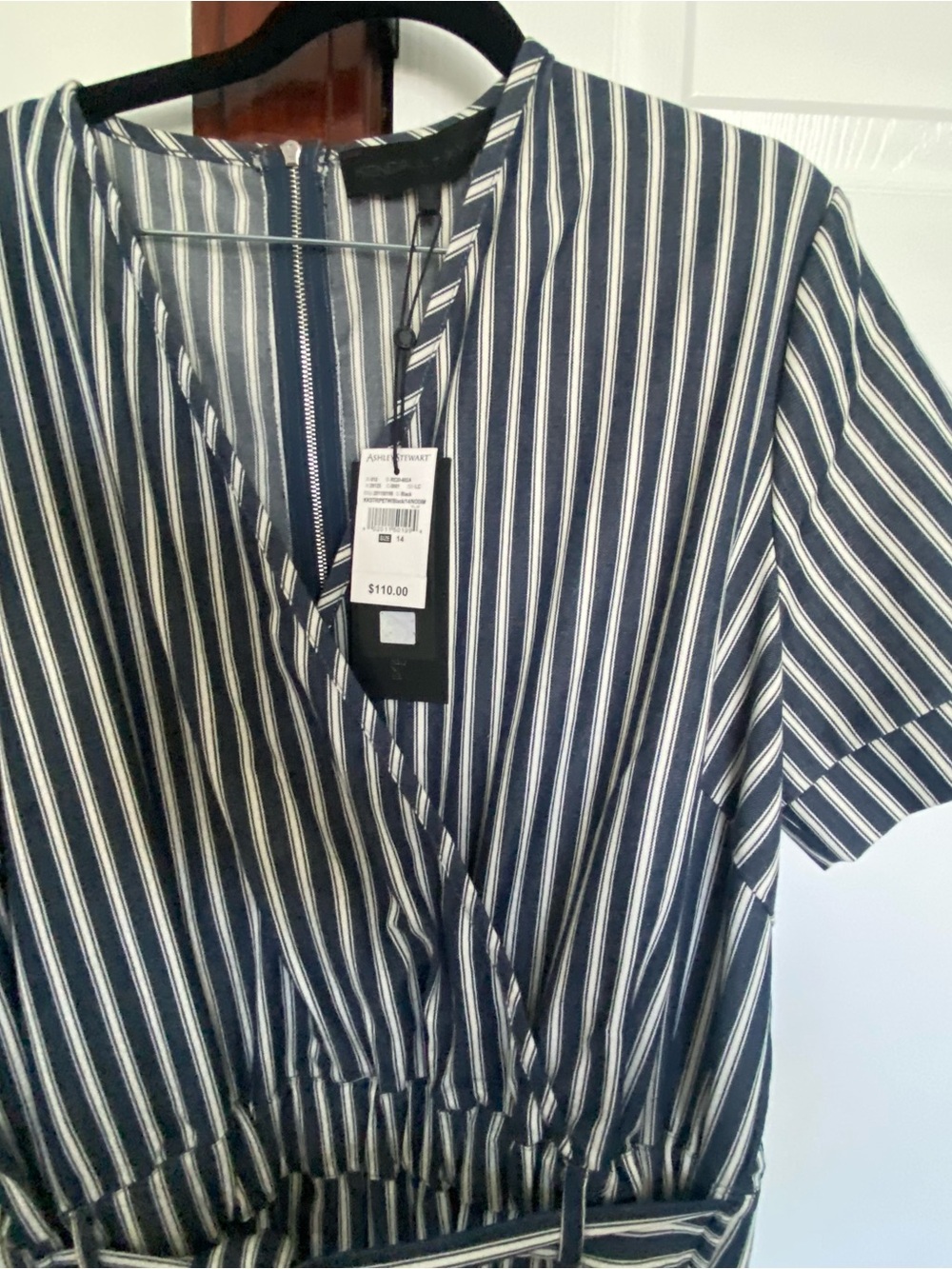 Striped Navy and White Wrap Jumpsuit